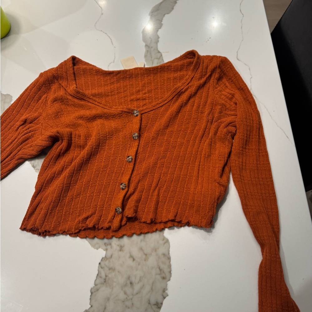 Rust Button-Up Ribbed Women's Top